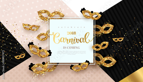 Carnaval card with golden masks