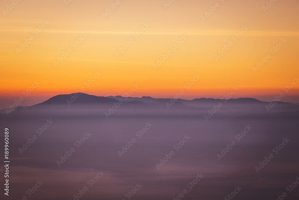 sunrise with fog on the Mountain in the morning