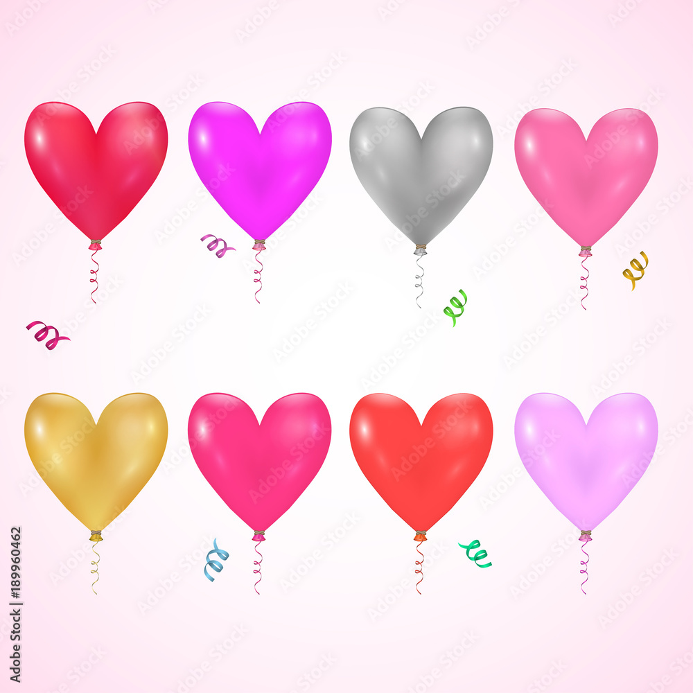 Set of vector heart balloons for greeting card, poster, invitation, celebration banner design on romantic, love theme, Valentine's day, or International women's day occasion.