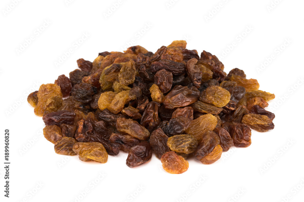 Dried raisins isolated on white background.  With clipping path