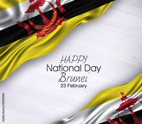  Vector illustration of  Happy Brunei national Day 23 Februay. Waving flags isolated on gray background.
