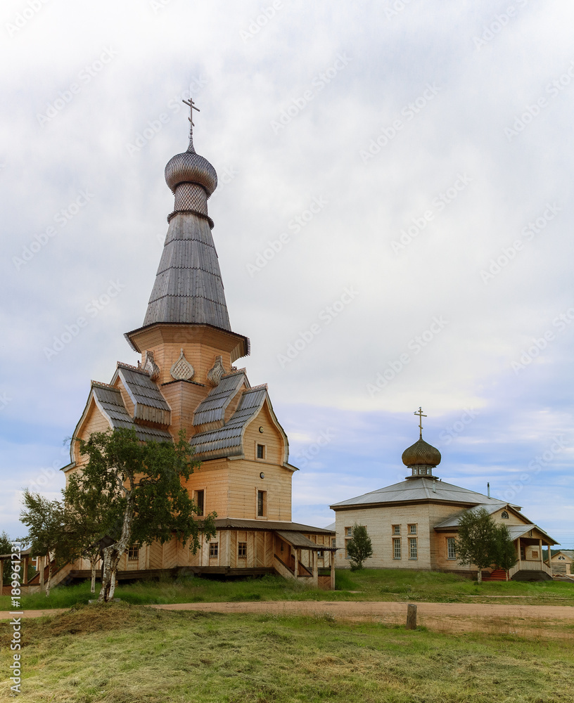 Assumption Church in the village of Varzuga, Tersky District, Murmansk Region, Kola Peninsula, Russia, a monument of architecture of wooden architecture