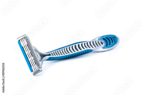 Blue shaver razor isolated on white background.
