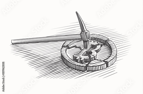 Bitcoin coin crashed with pick axe. Hand drawn, vector.