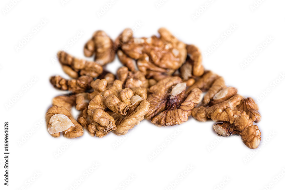 walnuts kernel broken shells on white background walnuts kernel broken shells on white background