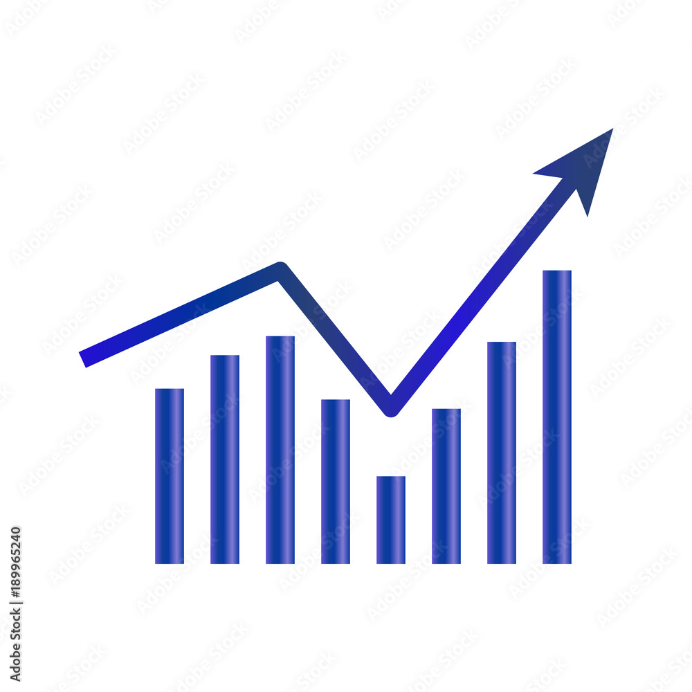 Business graph icon isolated on white background. Growing chart image with arrow up. Vector illustration for banner, template, poster, postcard, web, app, infographics. Business graph icon isolated on white background. Growing chart image with arrow up. Vector illustration for banner, template, poster, postcard, web, app, infographics.