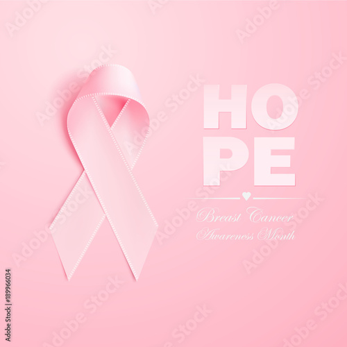Vector realistic 3d pink silk ribbon breast cancer