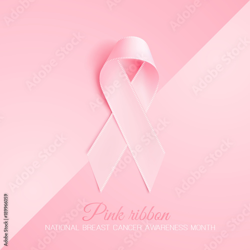 Vector realistic 3d pink silk ribbon breast cancer