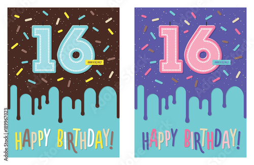 Birthday card with number 16 celebration candle