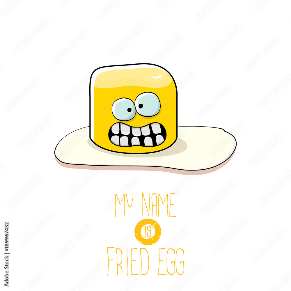 vector funny cartoon cute fried egg character isolated on white background.  My name is fried egg concept illustration. good morning vector menu poster  Stock Vector | Adobe Stock