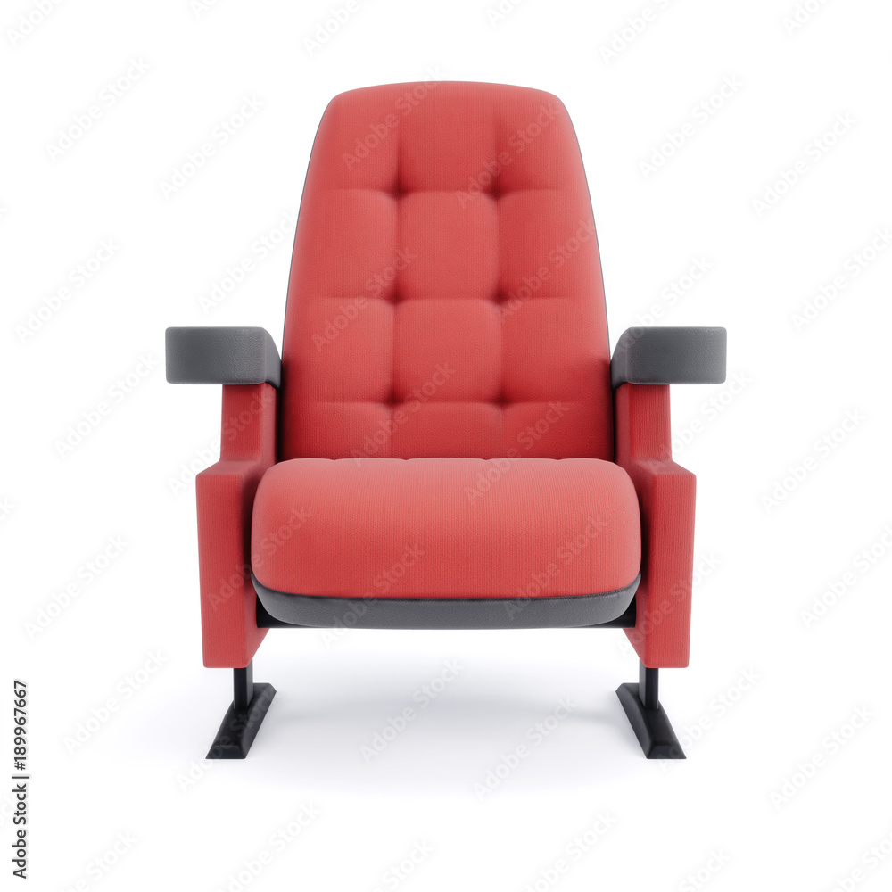 Cinema chair isolated on white background. Front view. 3d illustration. Cinema chair isolated on white background. Front view. 3d illustration.