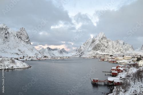 Reine village in winter - Lofoten islands , Norway 