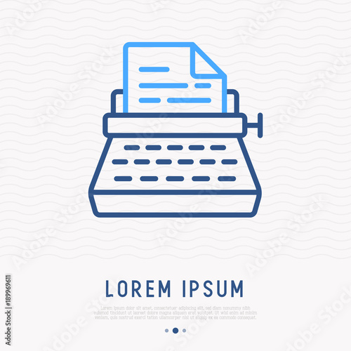 Typewriter thin line icon. Modern vector illustration.