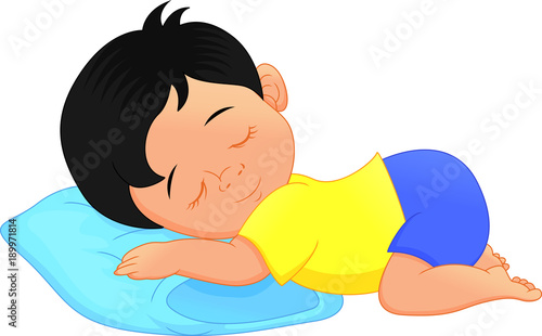 Cute little boy sleeping on a pillow cartoon