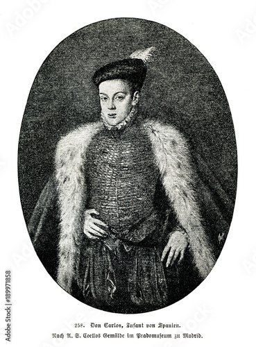 Carlos, Prince of Asturias, known as Don Carlos, portrait by Alonso Sánchez Coello (from Spamers Illustrierte Weltgeschichte, 1894, 5[1], 567)
