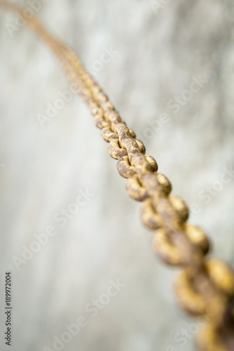 Part of a metal chain over gray background
