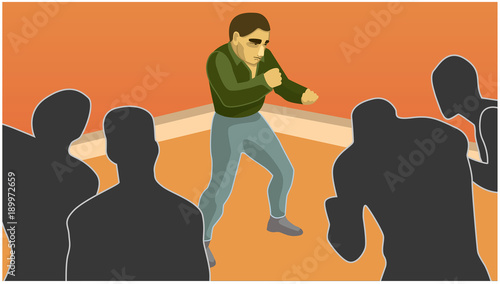 a man confronts the shadows. it overcome difficulties. situation. vector illustration
