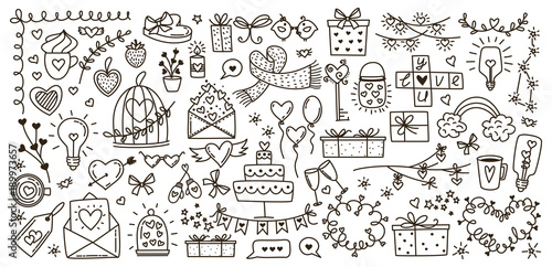 Sketchy vector hand drawn doodles cartoon set of Love and Valentine s Day objects and symbols