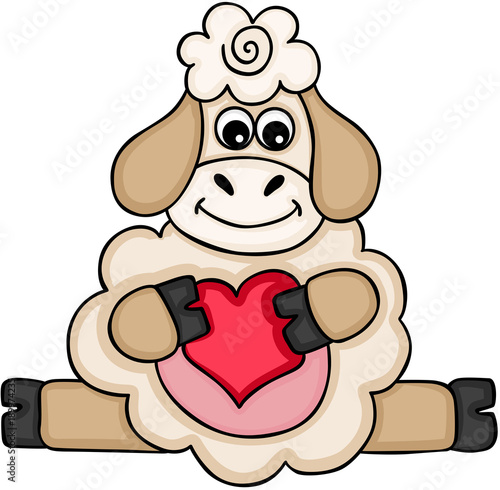 Cute sheep holding red heart
