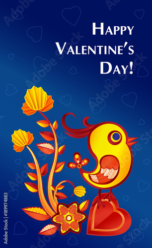 paperart valentine day illustration with chicken, flowers and heart