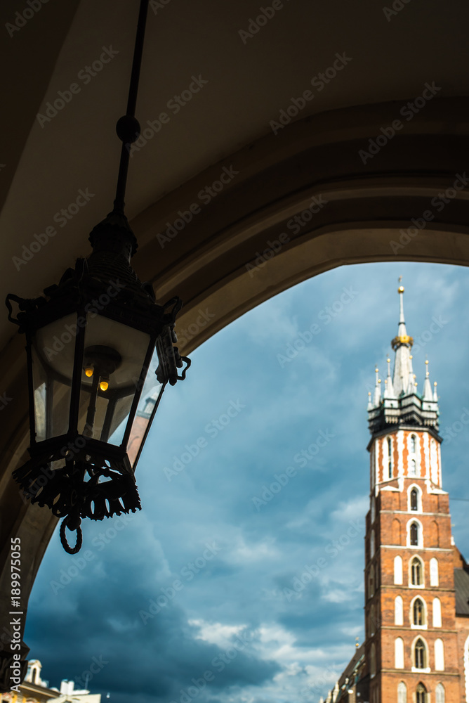 tourist architectural attractions in the historical square of Krakow