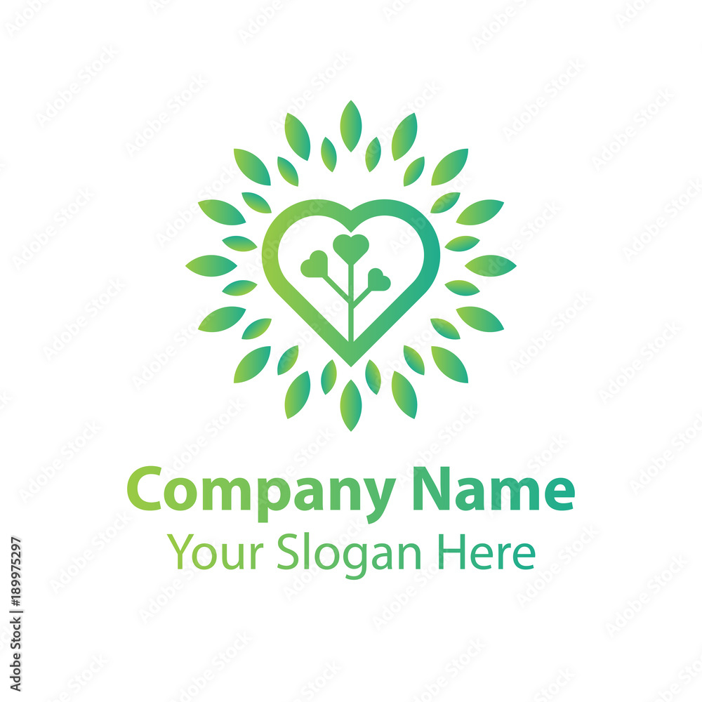 leaf love logo design, green nature love