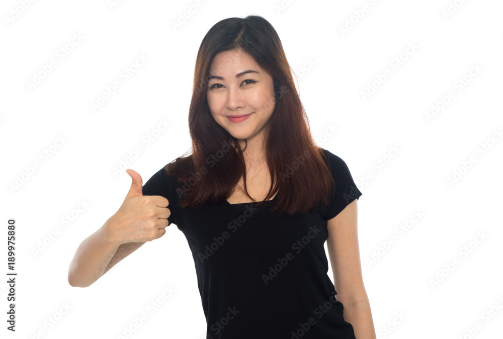 woman thumb up on white woman thumb up on white
