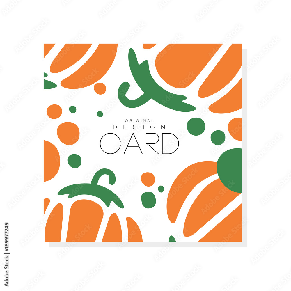 Abstract vegetable card with colorful pumpkin. Organic food. Healthy nutrition. Isolated vector design for product advertising or grocery store poster