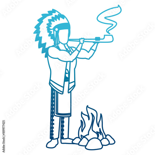 American indian smoking tobacco pipe icon vector illustration graphic design