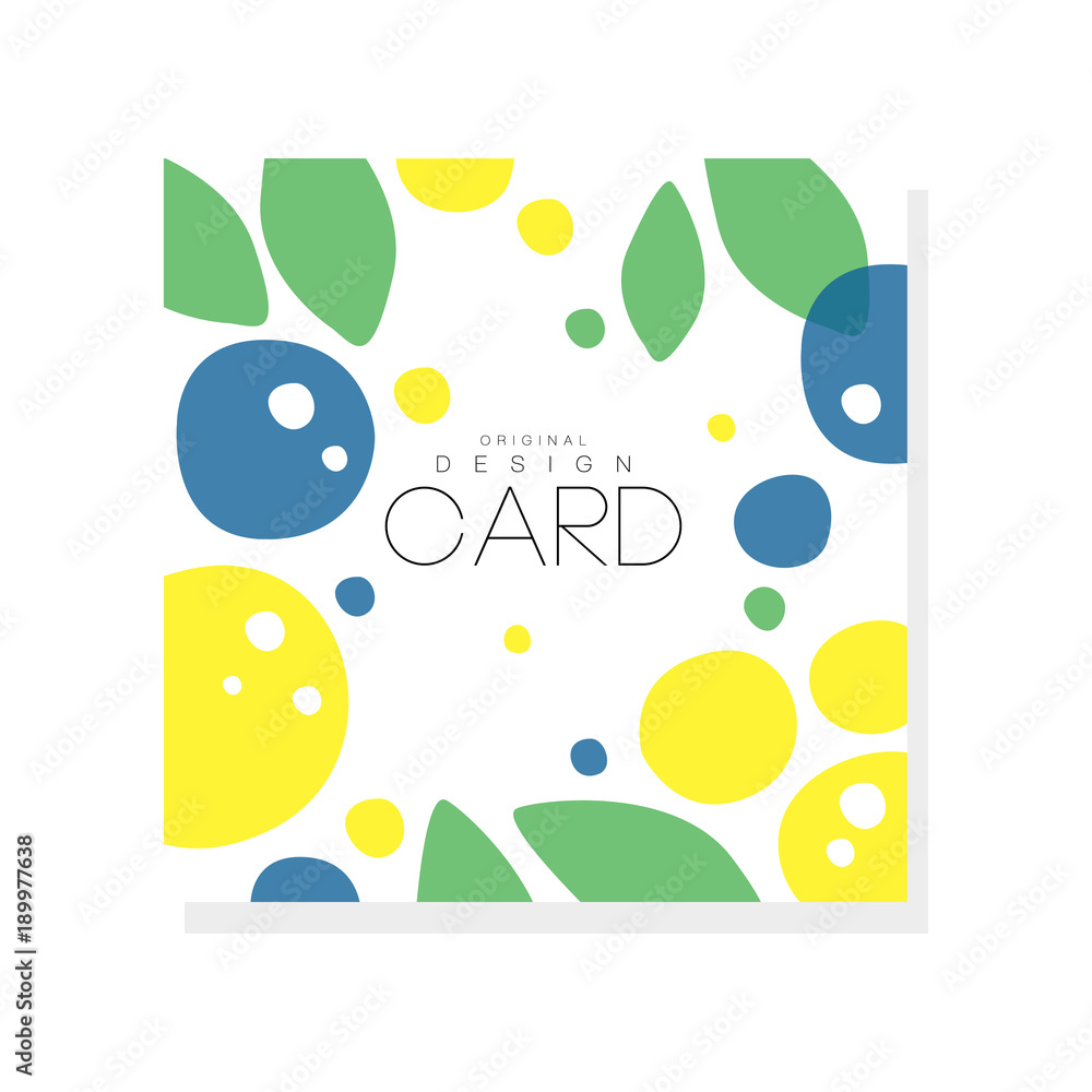 Bright summer card template with plums, lemons and green leaves. Abstract colorful fruits. Creative vector design for invitation, poster or product emblem