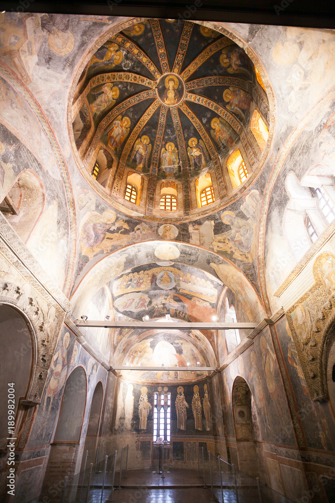 ISTANBUL, TURKEY - JANUARY 15, 2018: Interior and ancient mosaic in the Church of the Holy Saviour in Chora, or Kariye Camii