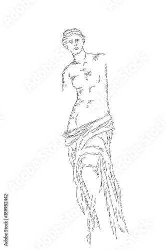 Aphrodite of Milos Venus de Milo ancient Greek statue low poly modern art. Polygonal triangle point line abstract white gray monochrome neutral background museum poster template vector illustration