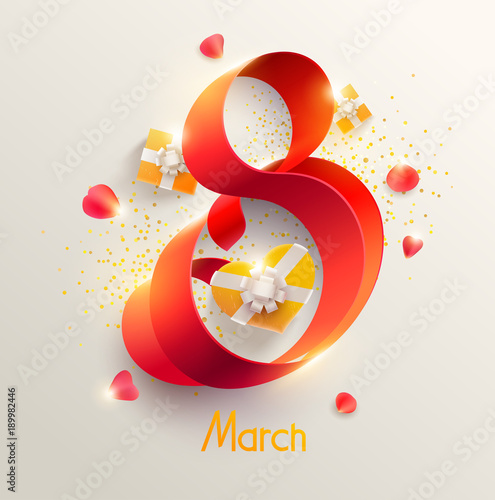 March 8 international women's day. Vector greeting card.