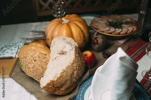 a piece of broken bread on the table