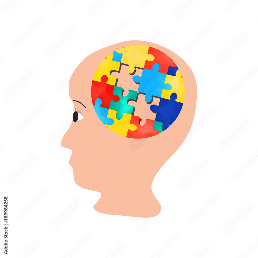Puzzles in the brain. head. World Autism Day. Vector illustration on isolated background. Puzzles in the brain. head. World Autism Day. Vector illustration on isolated background.