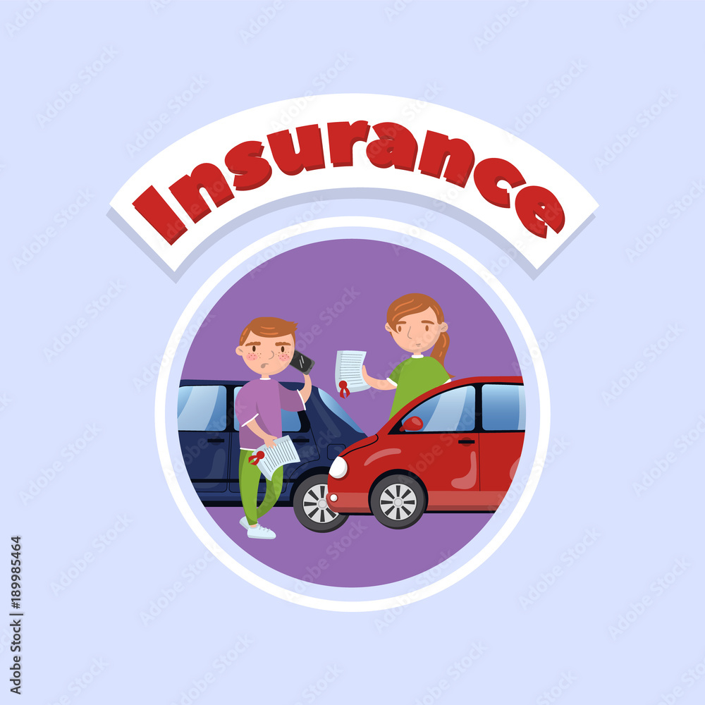 Woman standing behind of red car and showing paper document, car insurance concept cartoon vector Illustration Woman standing behind of red car and showing paper document, car insurance concept cartoon vector Illustration