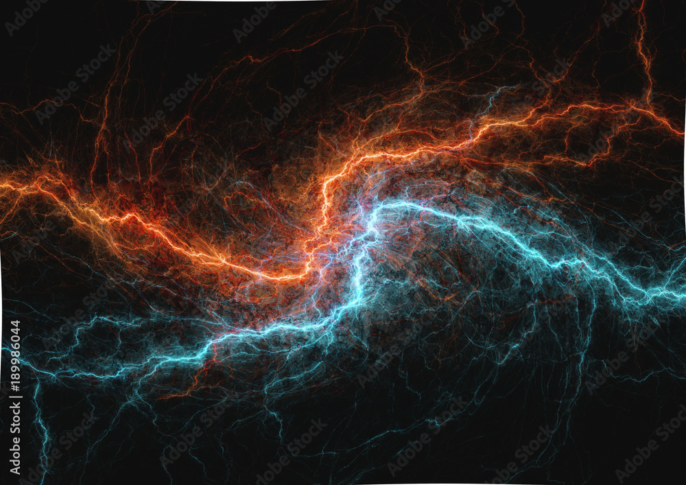 Fire and ice fractal lightning bolt, electrical background Fire and ice fractal lightning bolt, electrical background