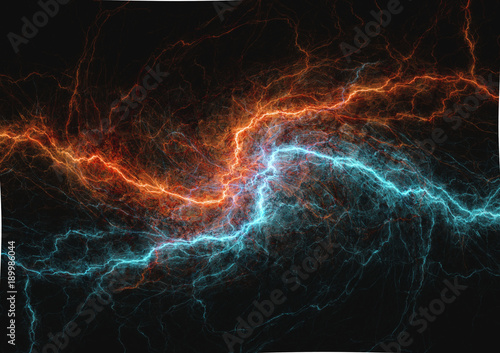 Fire and ice fractal lightning bolt, electrical background