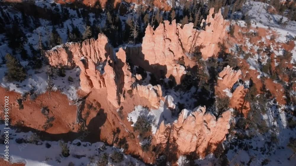 Aerial high shot of Bryce Canyon National Park with snow Aerial high shot of Bryce Canyon National Park with snow