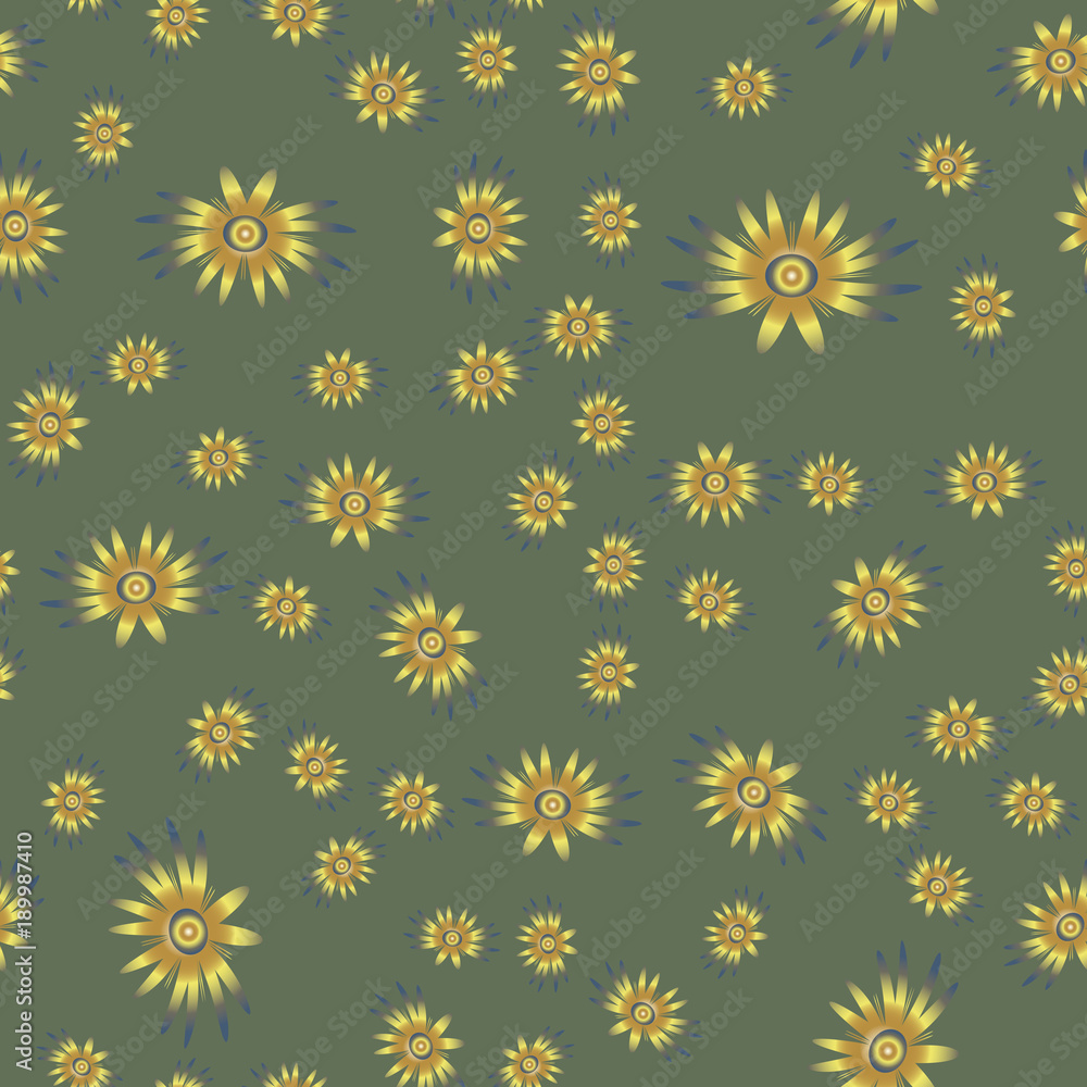 Fantasy bronze flowers on a green background. Seamless vector illustration. Fantasy bronze flowers on a green background. Seamless vector illustration.