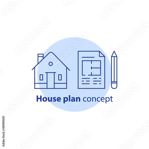 Home improvement and remodeling, house plan services, residential building renovation concept, blueprint and pencil, vector icon