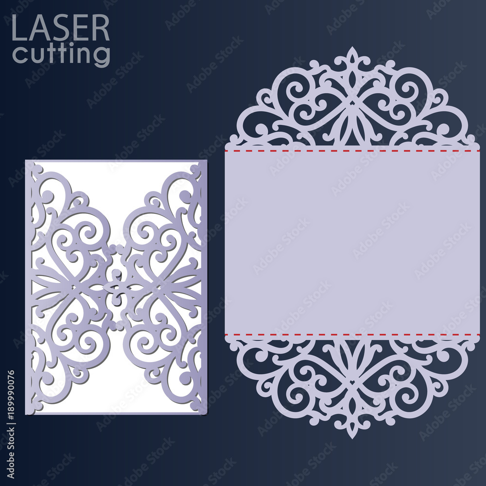 Laser cut wedding invitation card template vector. Die cut paper card