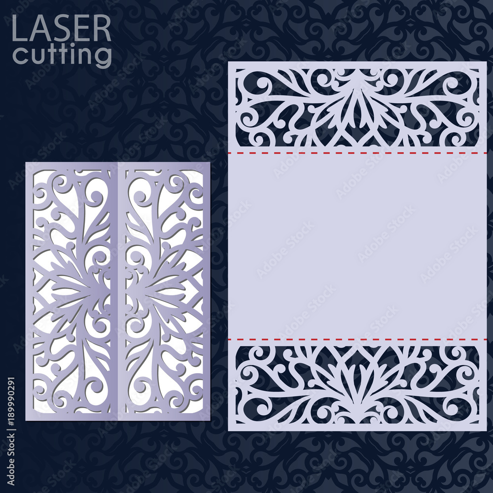 Laser cut wedding invitation card template vector. Die cut paper card