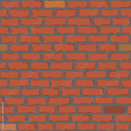 Wall of brown brick Seamless pattern. The thickness of the wall is half a brick. Old brickwork. Cracked, beaten stones. Two layers: stones and mortar.