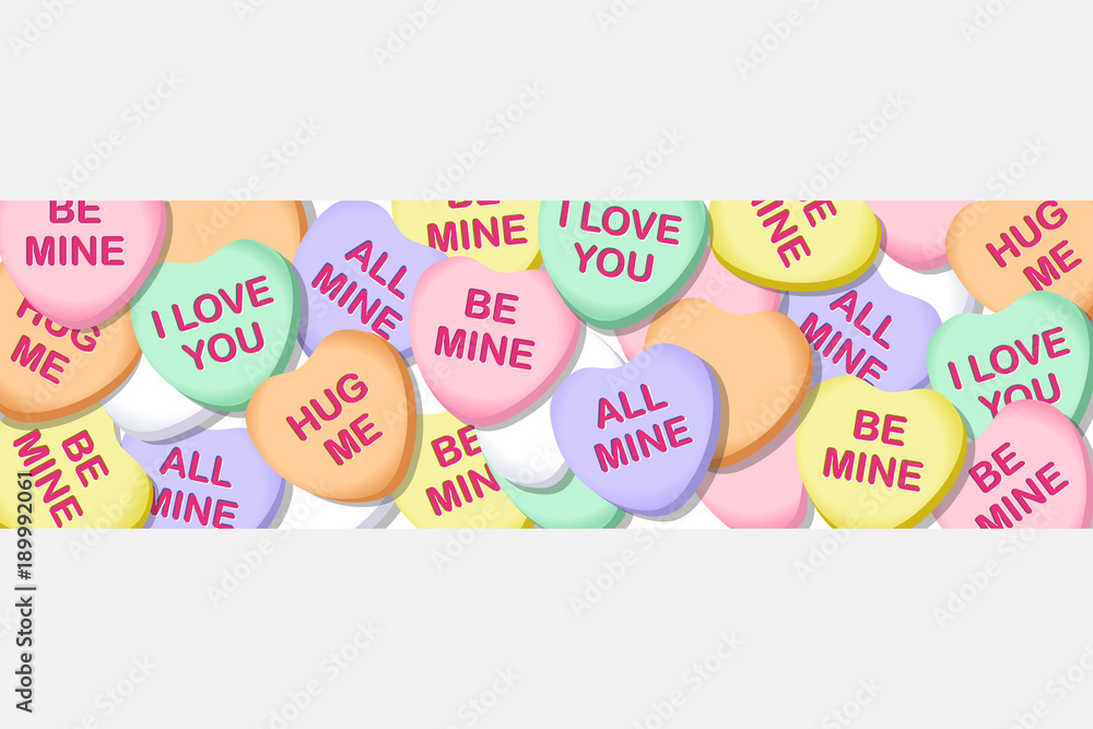 Valentines Day Candy Hearts Wide Banner Illustration 1 - obrazy, fototapety, plakaty 