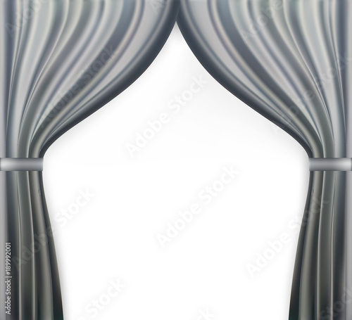Naturalistic image of Curtain, open curtains Gray color. Vector Illustration.