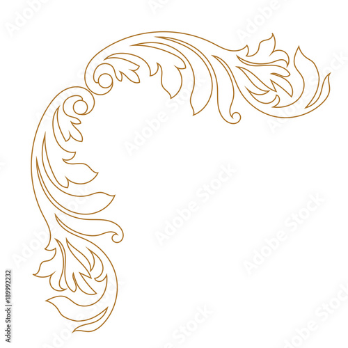 Golden vintage baroque ornament, corner. Retro pattern antique style acanthus. Decorative design element filigree calligraphy vector. - stock vector © mirskaya
