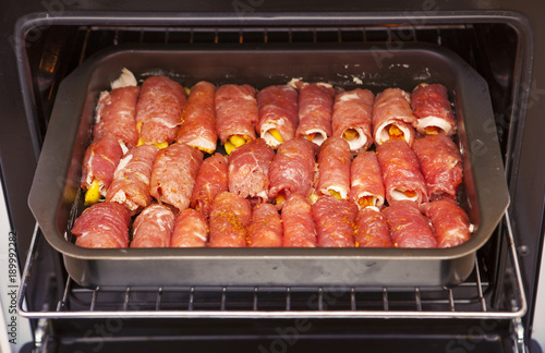 meat rolls in oven photo