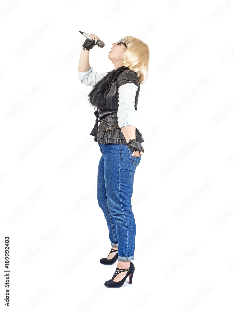 Beautiful chubby girl with a microphone in her hand Beautiful chubby girl with a microphone in her hand