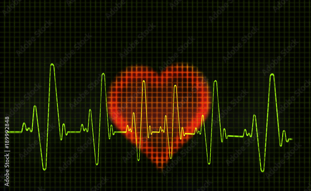 Computer artwork of a heart-shaped electrocardiogram (ECG) trace. An ...